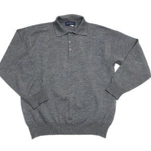 Vintage J.G. Hook Gray 100% Wool Long Sleeve Polo Pullover Sweater Mens XL